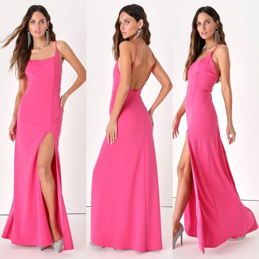 Lulu's Icon Backless Sleeveless Maxi High Slit Dress Hot Pink XL